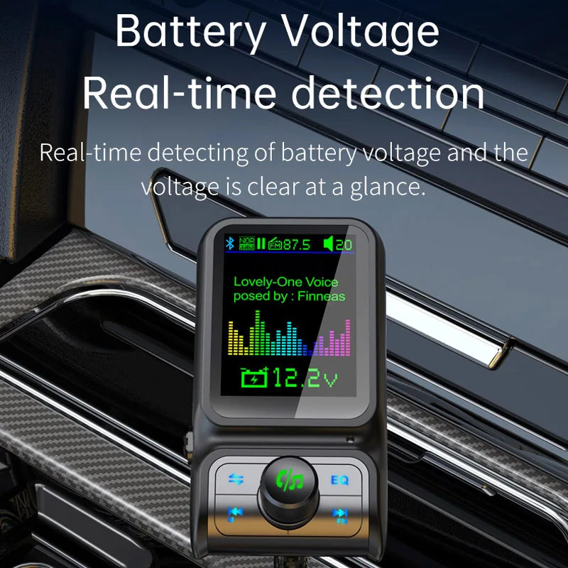 Bluetooth 5.0 FM Transmitter Handsfree Car MP3 Player QC3.0 PD24W Dual USB Quick Charger Colorful Ambient Light Car Accessories