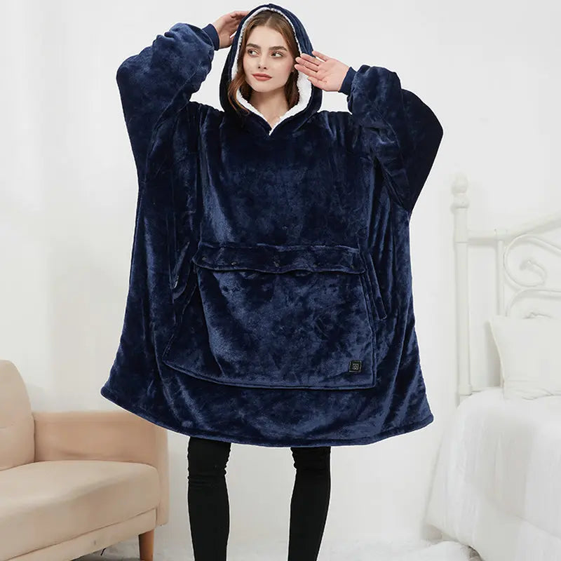Heated Winter Home Clothes Large Size Blanket Wearable Thiened  Hing Hooded Lazy Blanket USB Heating Couples Robe