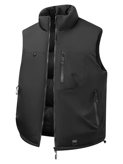 Orange down Cotton Vest Men's Autumn Winter Windproof Warm Shoulder Bared Vest Casual Workwear Jacket Standard Fit Polyester ...