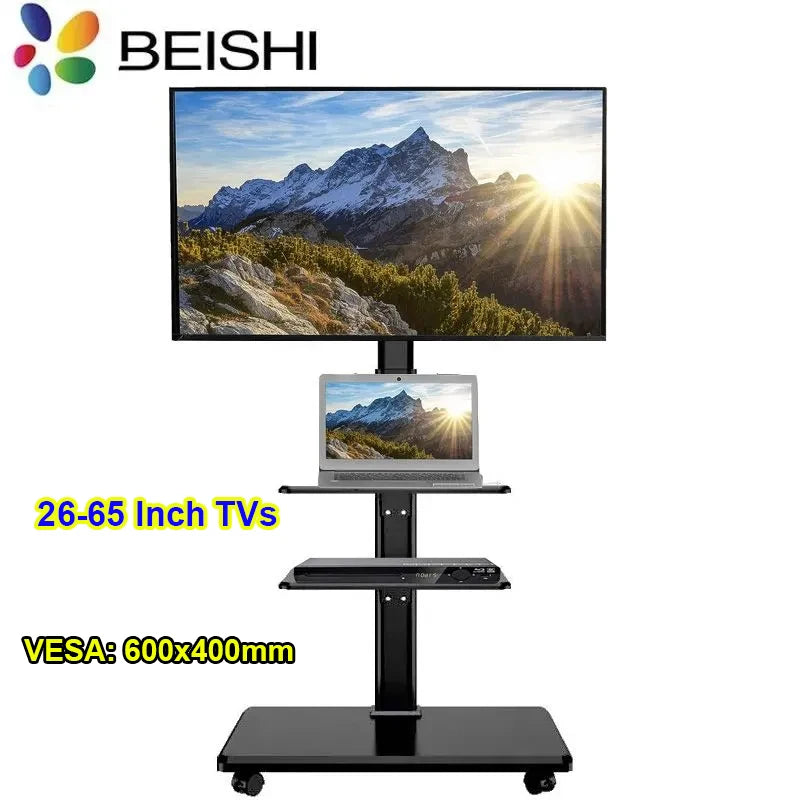Rolling TV Stand Mobile TV Cart on Wheels for 32-65 Inch Flat Screen TVs Tall TV Floor Stand with Swivel Mount Corner TV Stands
