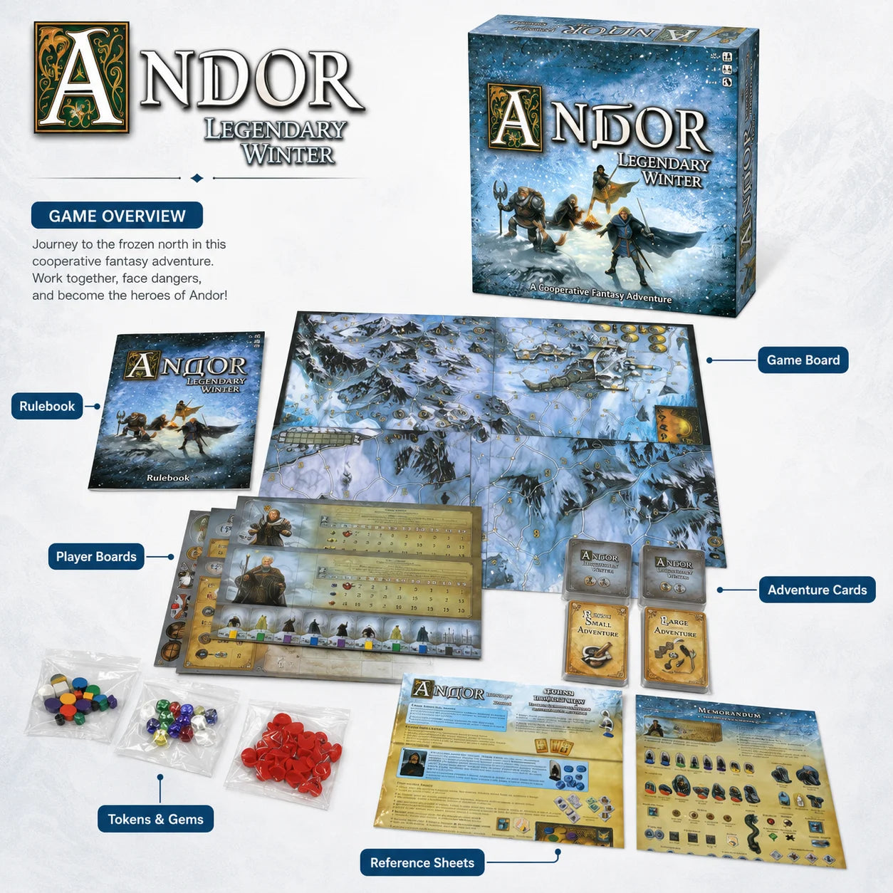 Andor Eternal Winter Cooperative Fantasy Adventure Strategy Board Game Family Teens Adults Russian Version