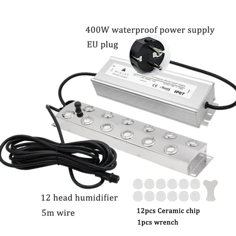 2/4/6/8/10/12 Head Ultrasonic Mist Maker Fogger Stainless Steel Air Humidier Garden/Rockery/Pool Fog Sprayer Generator 220V