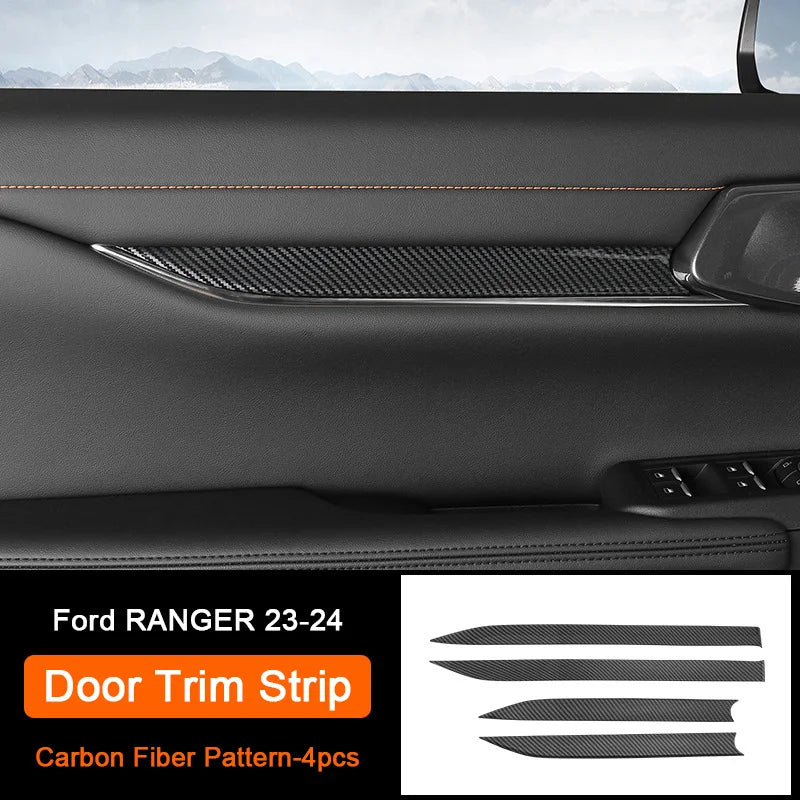 Carbon Fiber Car Interior Overlay Accessories For Ford Ranger Raptor Wildtrak T9 2022-2025, Central Gear Shift Panel Door Trim
