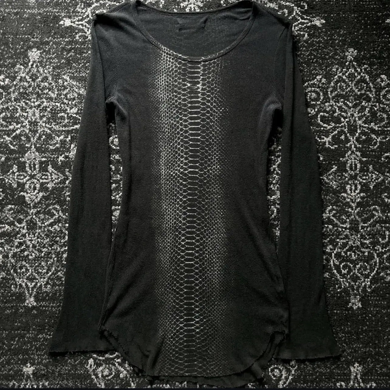 Retro Vintage Long Sleeve T-Shirt Snake Print Punk Rock Subculture Y2K Visual Style Couple's Slim Fit round Neck Top