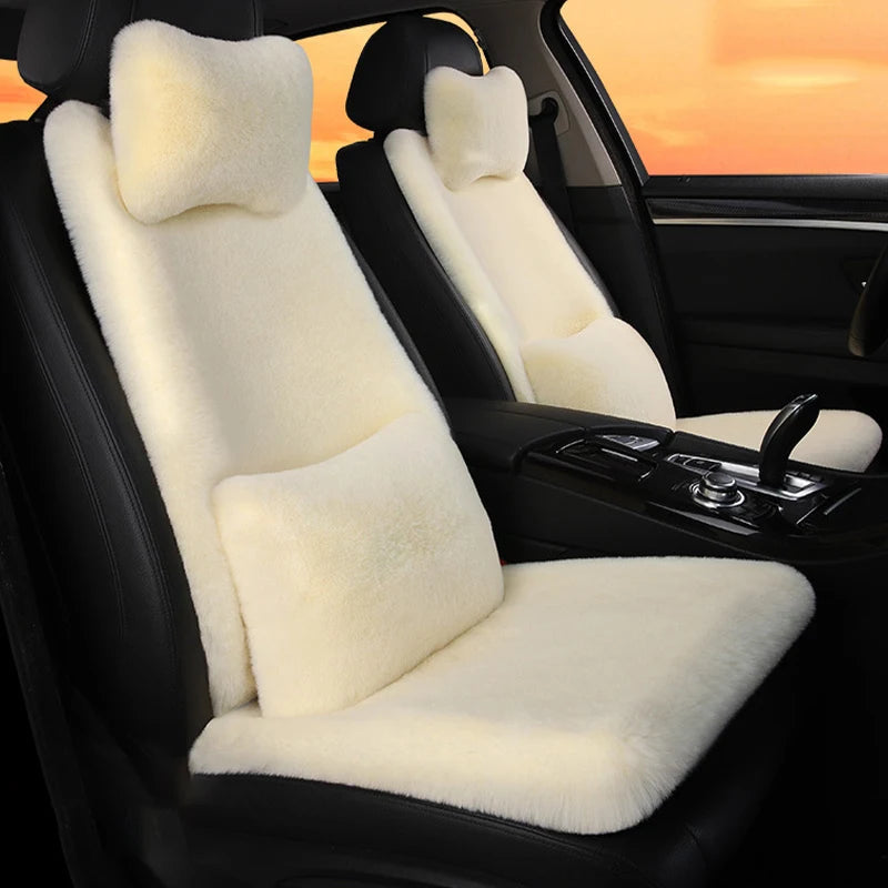2/3/4pcs Super Soft Fluffy Rabbit Faux Fur Car Seat Cover Winter Plush Warm Thick Home Car Seat Cushion Pad Neck/Waist Pillow