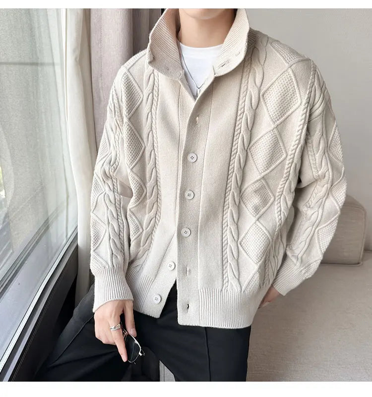 Cashmere knitted cardigan jacket men's spring and autumn high-end jacquard casual men's sweater new