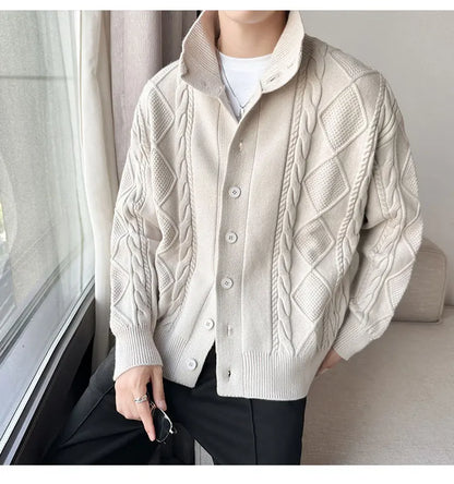 Cashmere knitted cardigan jacket men's spring and autumn high-end jacquard casual men's sweater new