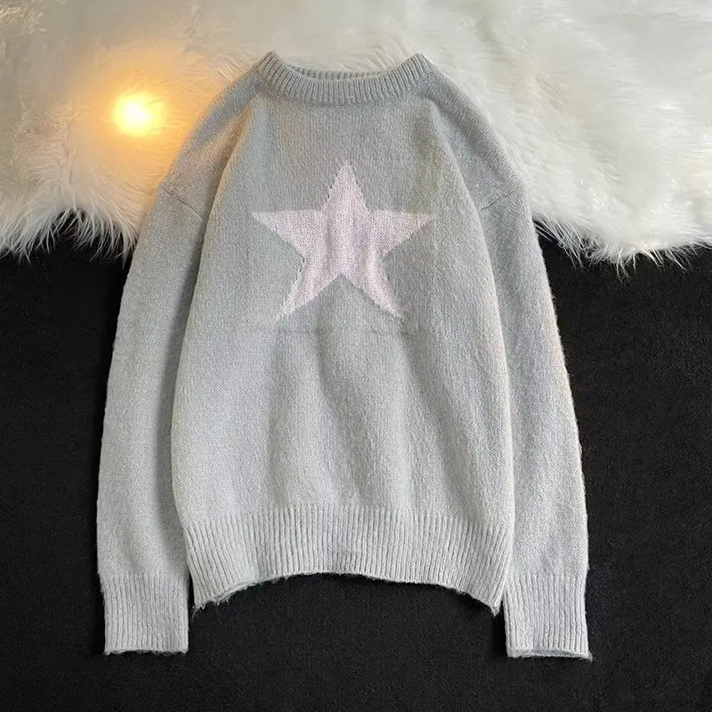 Autumn and winter hip-hop patch crochet round neck knitted sweater for men and women, trendy street lazy style sweater
