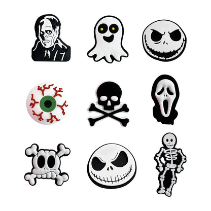 6-100pcs Halloween Black and White Classic PVC Shoes Charm Alligator Charm Accessories Fit Bracelet Boys Girl Xmas party gifts
