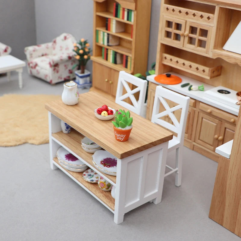 1Set 1:12 Dollhouse Miniature Dining Table Chair Bar Counter Model Furniture Decor Toy For Doll House Restaurant Accessories