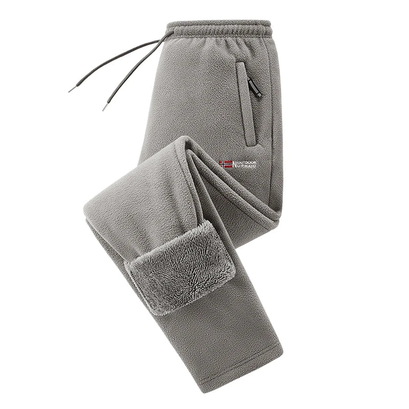 Winter Men's Sweatpants Thick Warm Fleece Joggers Sportswear Zip Pockets Casual Loose Track Pants Cozy Outdoor Lounge Pants