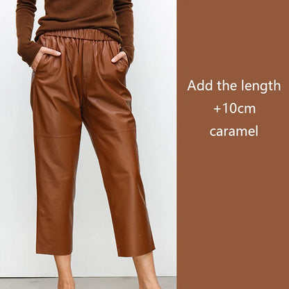 Genuine Leather Harem Pants Women Real Sheepskin Trousers High Elastic Waist 2026 New Streetwear Plus Size Pants Y2k Fashion