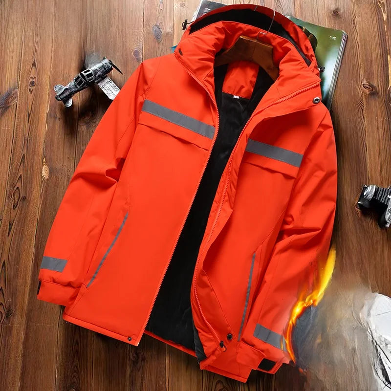 Thickened Fleece Lined Cotton Jacket for Men Work Site Reflective Winter Labor Protection Outerwear Cold Resistant Coat Print...