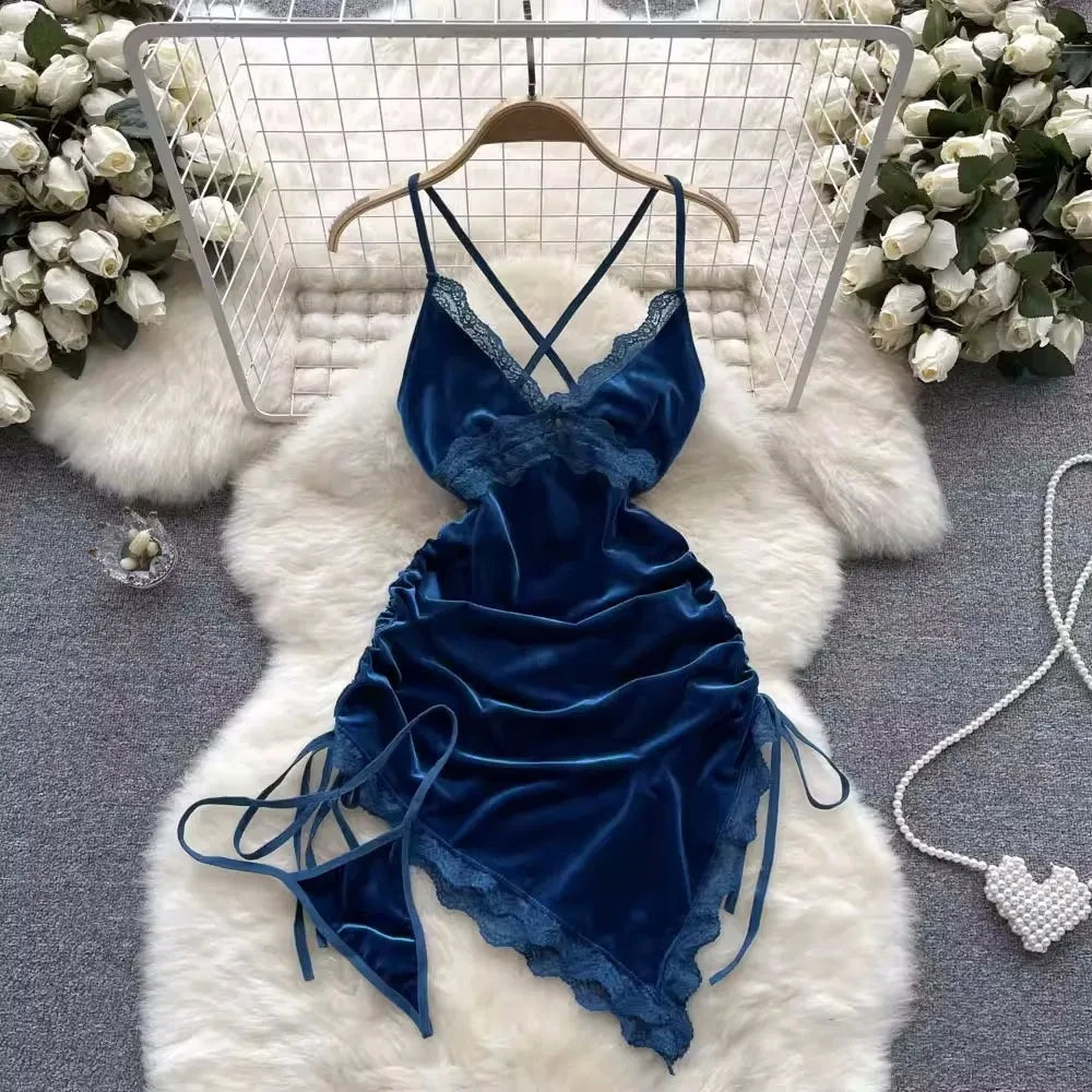 Sexy Lace Strap Jumpsuit Slim Fit Transparent Women's Pajamas Halter Playsuit Erotic Lingerie Catsuit Backless Hollowed Bodysuit