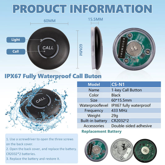 BYHUBYENG Restaurant Pager Waiter Calling System Watch Receivers Waterproof Call Buttons for Food Truck Cafe Customer Service