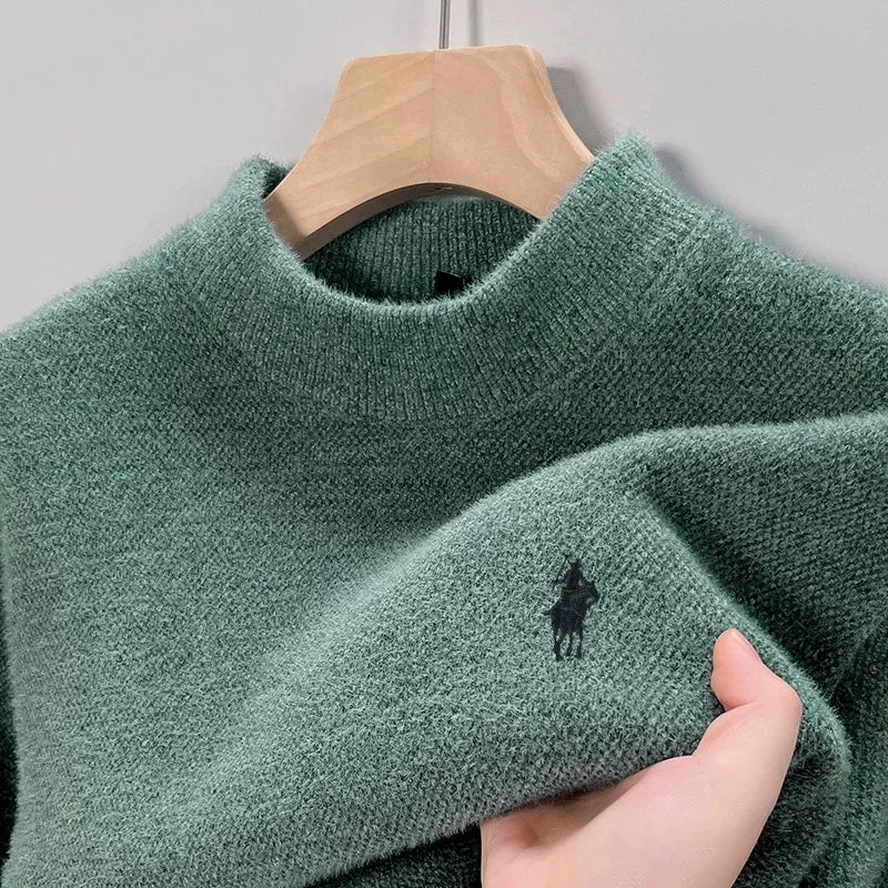 High end brand velvet sweater men's new designer fashion exquisite pony embroidery winter thick warm round neck knitted pullover