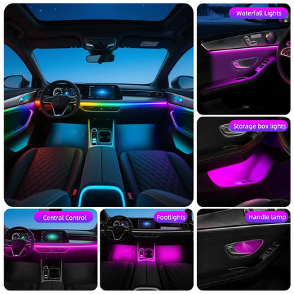 6/10/14/18in1 Led Acrylic Car Waterfall Lamp Ambient Light 213 Rainbow Color Symphony APP Remote Controll Atmosphere Lamp Kit