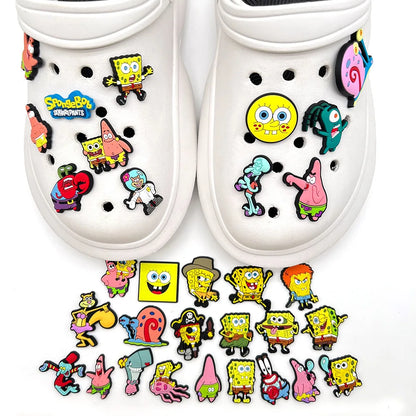 Mixed 20pcs/set Shoe Charms DIY Spongebob Accessories For PVC Decorations Fit to Bubble Slides Sandals Kids X-mas gifts