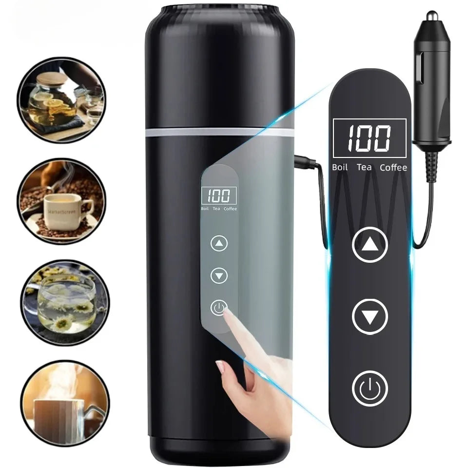 500ml Electric Kettle Portable Car Heating Cup 12V/24V Touch Screen Intelligent Temperature Adjustment Travel Thermal Kettle