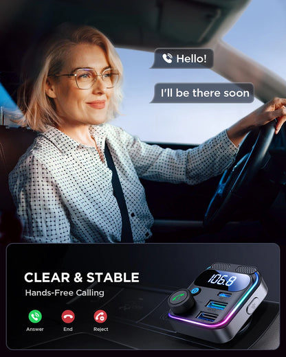 JOYROOM 81W Bluetooth 6.0 Car FM Transmitter Dual Mics PD&QC 3.0 Car Fast Charging Charger Adapter U Disk Hands-Free Calling
