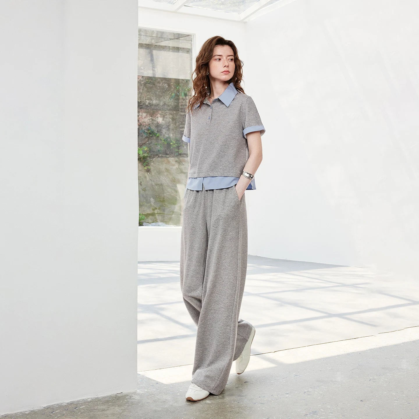 TOYOUTH Women Color Block Patchwork Two-Piece T-Shirt and Wide Leg Pants 2026 Summer New Sporty Two-Piece Set