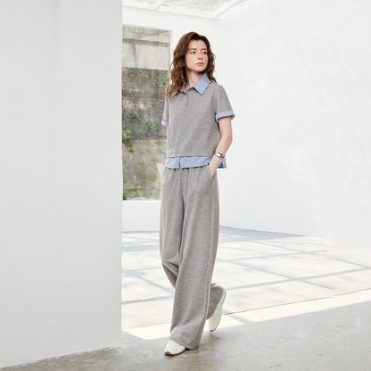 TOYOUTH Women Color Block Patchwork Two-Piece T-Shirt and Wide Leg Pants 2026 Summer New Sporty Two-Piece Set