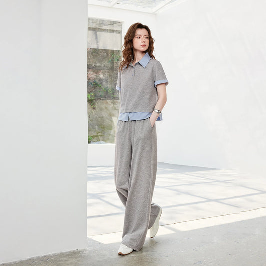 TOYOUTH Women Color Block Patchwork Two-Piece T-Shirt and Wide Leg Pants 2026 Summer New Sporty Two-Piece Set