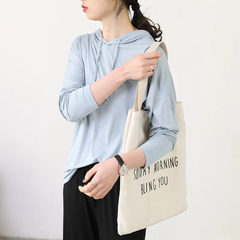 Spring Summer New Modal Long Sleeve Hoodie T-Shirt Women plus Size Loose Base Shirt Slimming Sun Protection Top Korean Style