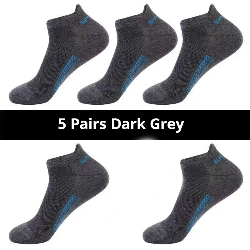 5 Pairs Of Mens Summer Thin Mesh Breathable Mens Polyester Sports Socks Sweat Absorbing Short Socks