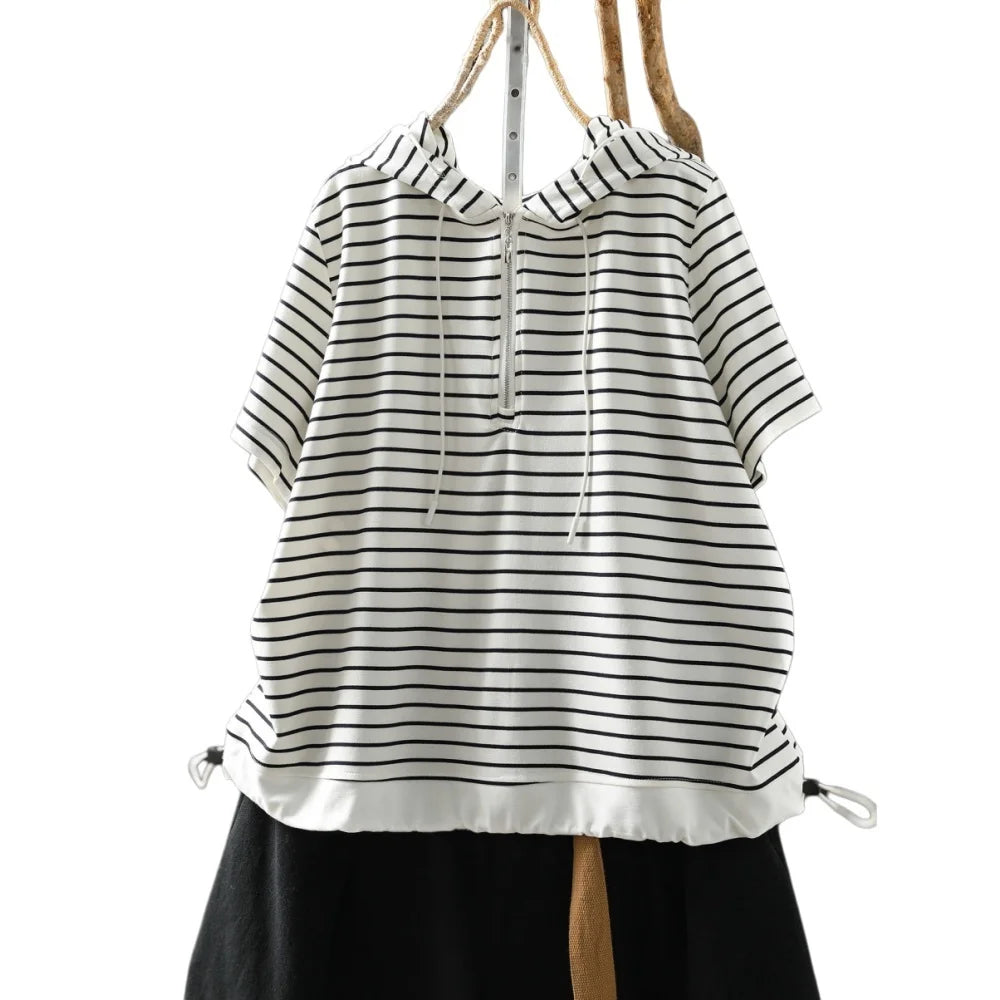 Short-sleeve Women T-shirt Summer 2026 Stylish New Trendy Loose Striped T-shirt ZF2132