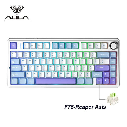 AULA Mechanical Keyboard F75 Three Modes Gaming Mechanical Keyboard Multi-function Knob Can Switch Between Game/Office Modes