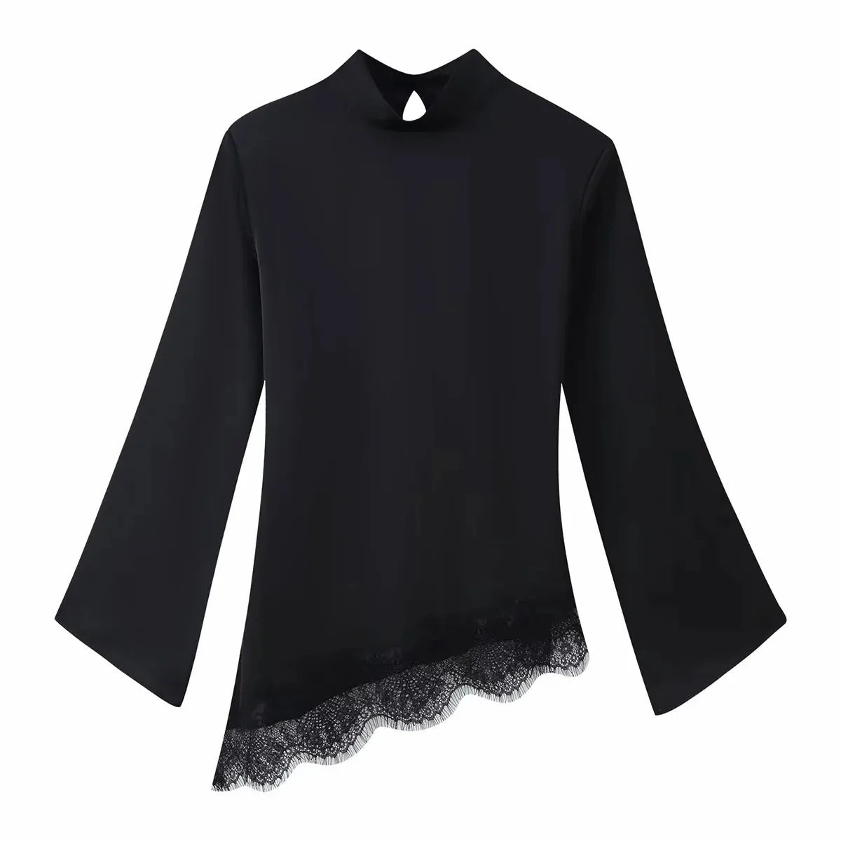 Women Casual Lace Patchwork Hem Lace-up Tops Women's Slim Waist-cinching Blouse New Ladies Spring Solid Elegant Blouses ﻿