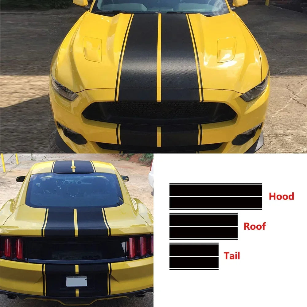 For Ford Mustang EcoBoost Shelby GT Hood Roof Trunk Vinyl Stripe Decal Set – PVC Car Styling Wrap Film Kit