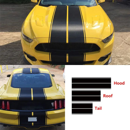 For Ford Mustang EcoBoost Shelby GT Hood Roof Trunk Vinyl Stripe Decal Set – PVC Car Styling Wrap Film Kit
