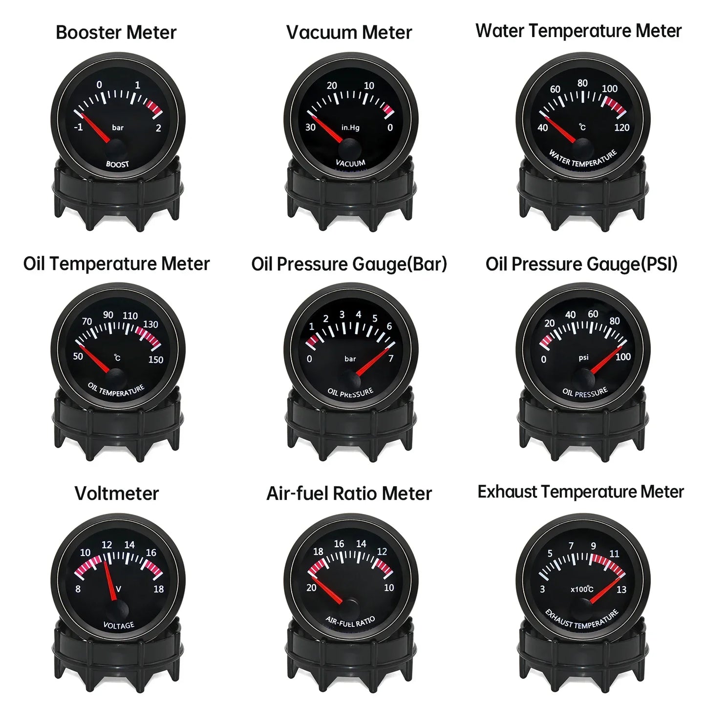 2'' 52mm Racing Car Indicator Water Temp Gauge Oil Temp Meter Voltmeter Oil Press Vacuum Boost Air Fuel Ratio EGT Instrument