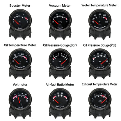 2'' 52mm Racing Car Indicator Water Temp Gauge Oil Temp Meter Voltmeter Oil Press Vacuum Boost Air Fuel Ratio EGT Instrument