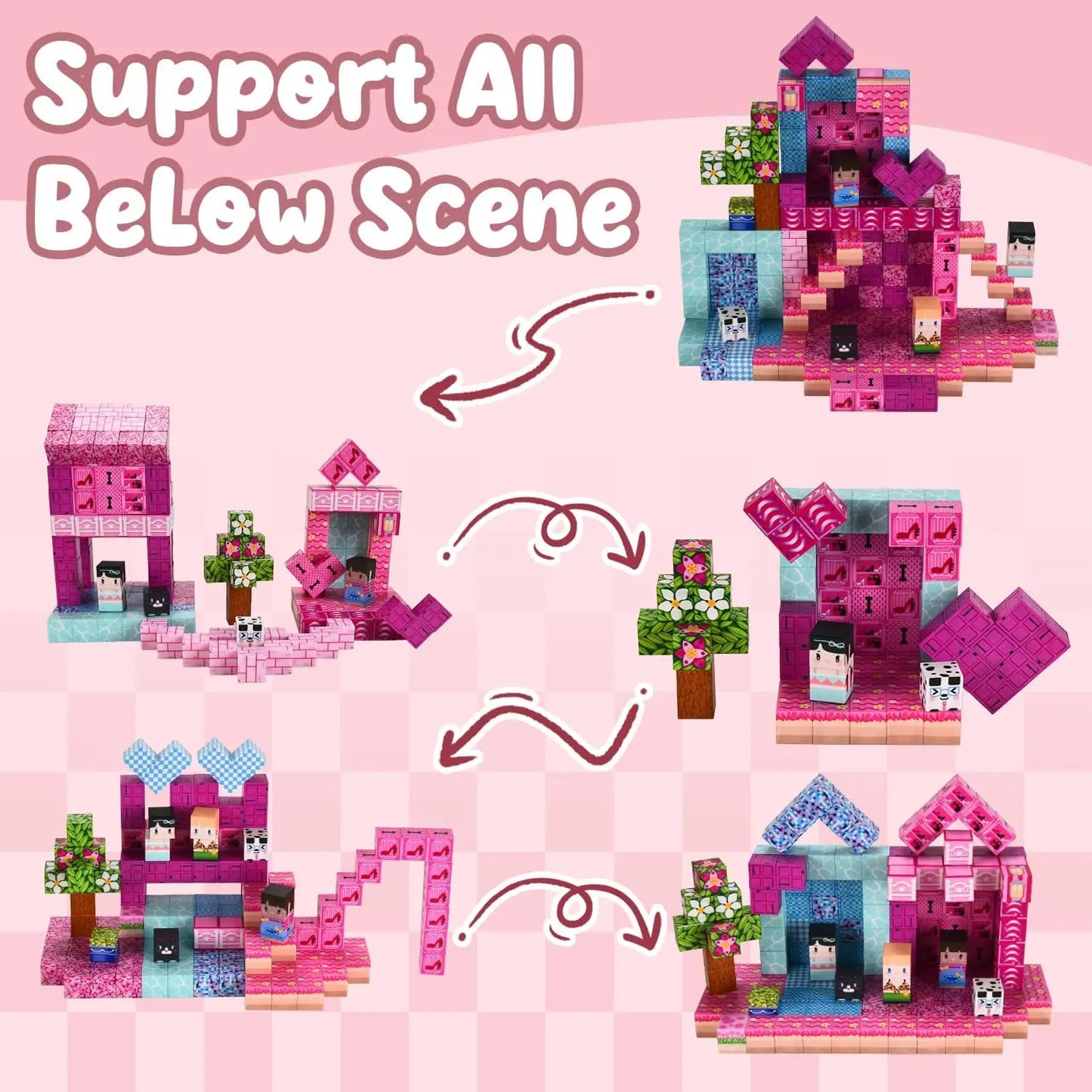 Magnetic Building Block Bricks Toy Mine Stacking World DIY Model Build Set Educational STEM Kids Boy Pink Girly Holiday Gifts