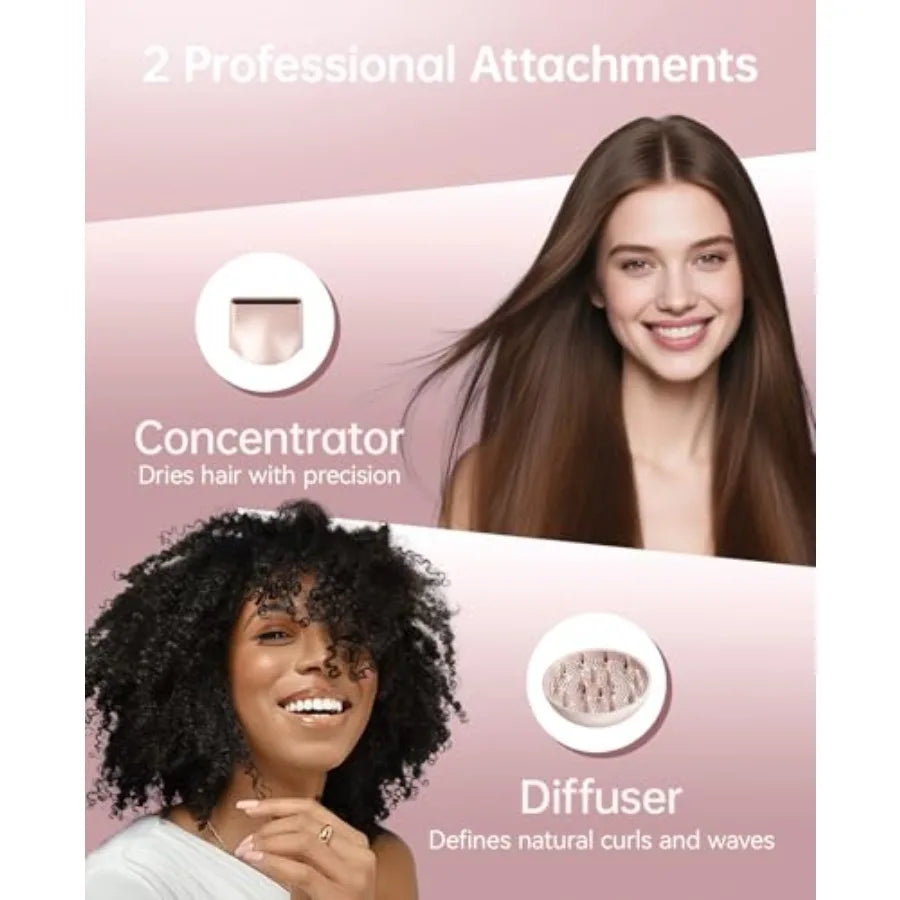 Home travel use diffuser hair dryer for curly hair, ionic ceramic material, rose gold color, high-speed fast drying with profes