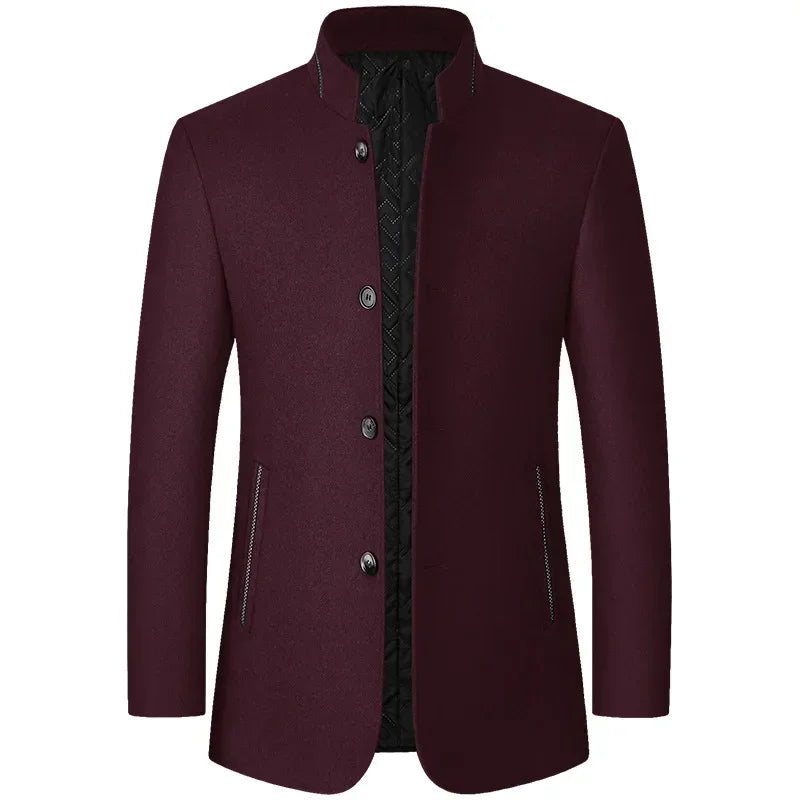 BROWON Brand Winter Coat Men Chinese Style Stand Collar Solid Coats for Men 2026 Autumn and Winter Business Casual Woolen Jacket