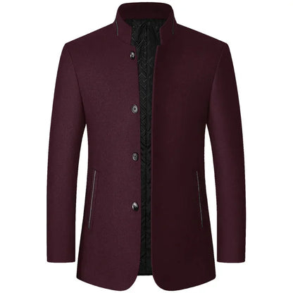 BROWON Brand Winter Coat Men Chinese Style Stand Collar Solid Coats for Men 2026 Autumn and Winter Business Casual Woolen Jacket