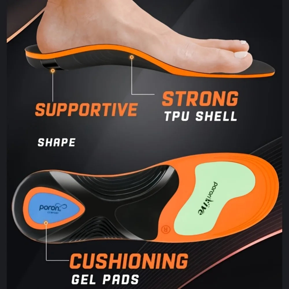 Unisex High Arch Support Sports Orthotic Insoles, PU Shock-Absorbing Shoe Inserts for Flat Feet Relieve Foot Pain & Fatigue