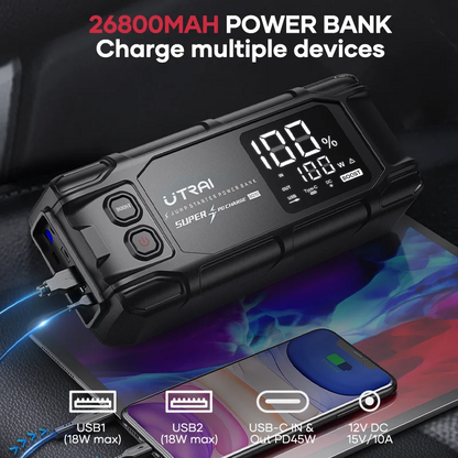UTRAI 26800mAh 6000A Car Jump Starter Powerful Portable Power Bank PD45W Fast Charging 6.0" LED Screen Emergency Starting Device
