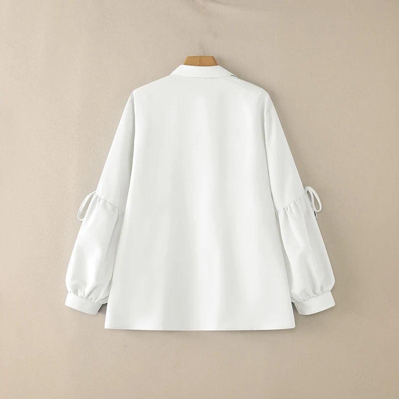 2025 Autumn Blouse ZANZEA Office Women Shirt Spring Elegant Lapel Neck Long Sleeve Tops Solid Button Up Blusas Lace-Up Chemise