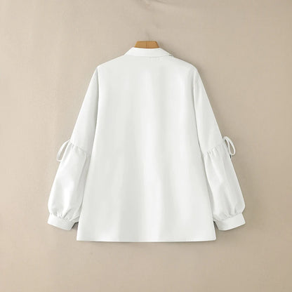 2025 Autumn Blouse ZANZEA Office Women Shirt Spring Elegant Lapel Neck Long Sleeve Tops Solid Button Up Blusas Lace-Up Chemise