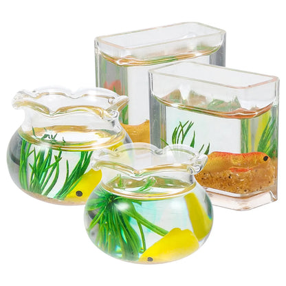 4Pcs Chic Miniature Fish Bowl Set Vivid Realistic Design for 1:12 Tiny House DIY Kitchen Table Centerpiece Mini Home Decor
