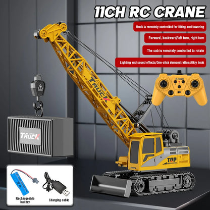 RC Crane Tractor 2.4G 15/13/11/9CH Children Electric Alloy Arm Remote Control Truck Engineering Vehicle Electric Spray Xmas Gift