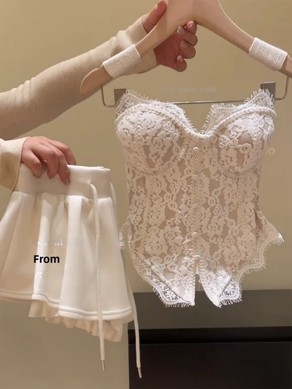 Sexy Lace Crop Top Women's Fashionable Camisole Vest Short Sleeveless Underwear Outerwear Autumn Winter Ladies' Wear