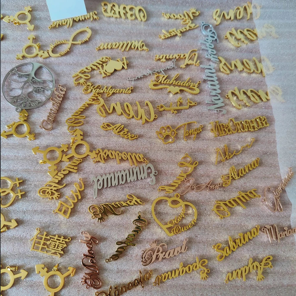 Personalized Name Pendant Letter Logo Stainless Steel Stitch Nameplate DIY Decorative Sign Plate Wholesale