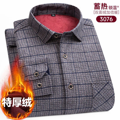 New Men's Long-Sleeved Shirt Thickened and Fleece Warm 8XL9XL Plus Size Autumn and Winter Casual No-Ironing Comfortable Top