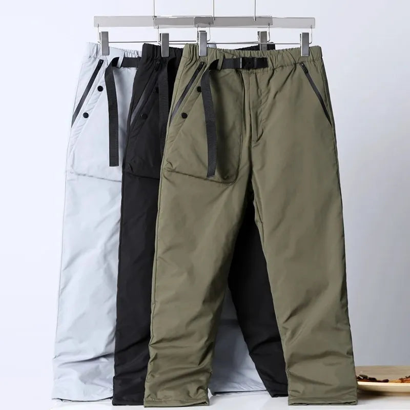 Winter Warm Oxford Cloth Outdoor Waterproof Men's Elastic Waist Cotton Casual Sports Straight Leg Pants Youth Leisure Fashion